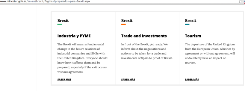 Página dedicada al Brexit en la web de Mincotur
